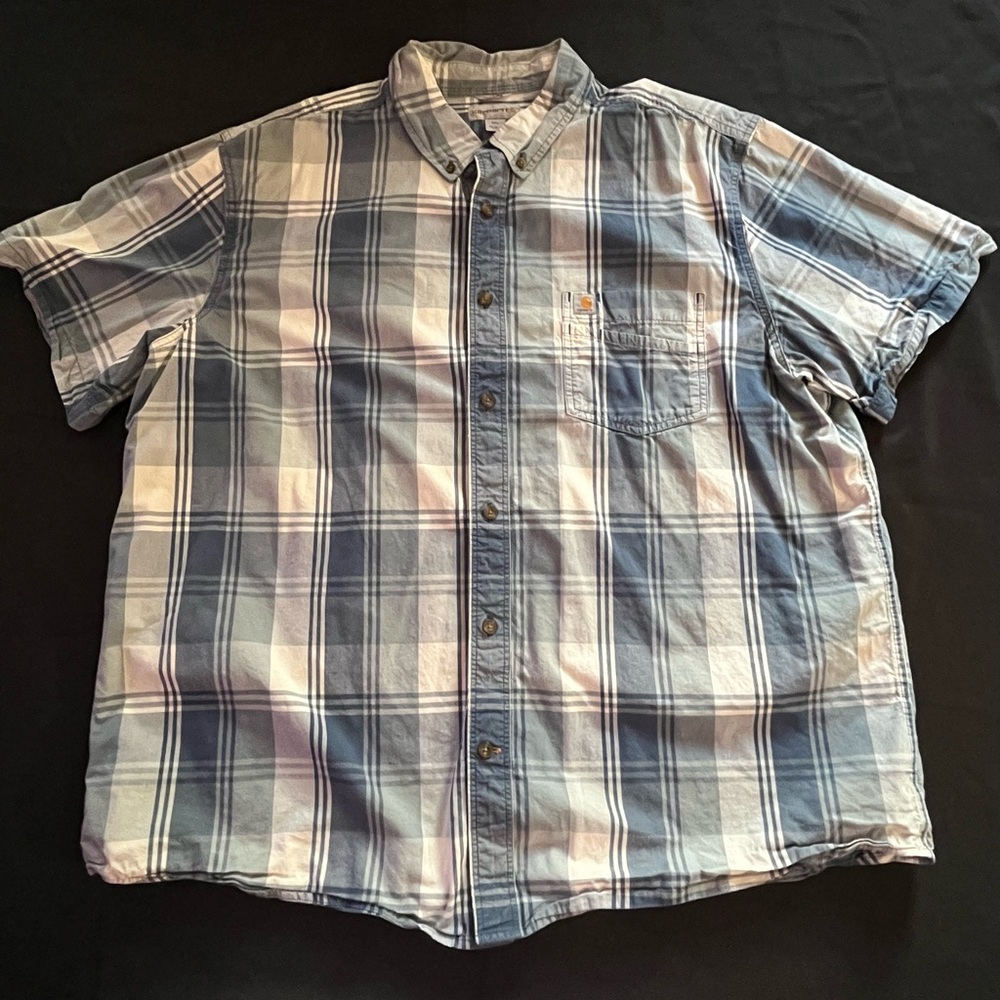 Carhartt Men's Light Blue and White Plaid Shirt